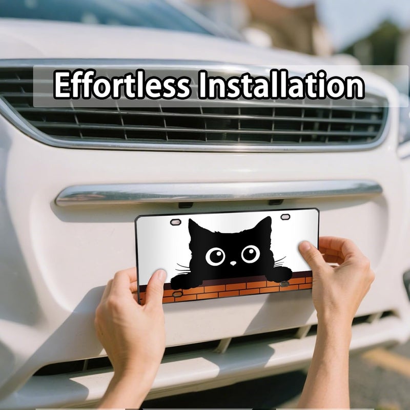 MCIAONE Cat License Plate Black Cat Front License Plate Aluminum Decorative Car Plates, Novelty Vanity Tag Funny Metal Cars Tags, Decorative Car Plates with 4 Holes, 6×12 inch Cars Decor Accessory - Image 5